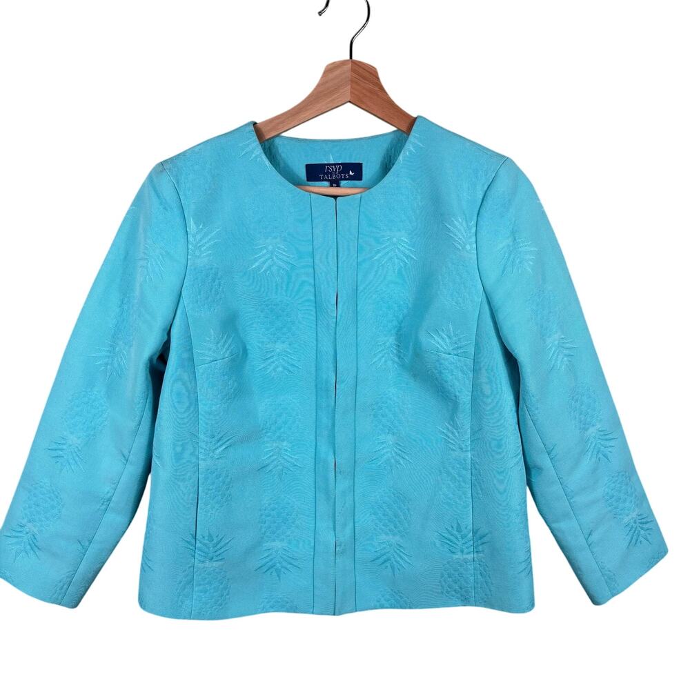 RSVP by Talbots Women's Size 8P Blue Matelasse Embossed Pineapple Blazer Jacket‎